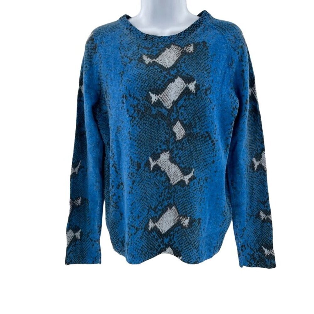 Equipment Sloane Cashmere Sweater Python Snake Print Pattern Blue Medium - Picture 2 of 7
